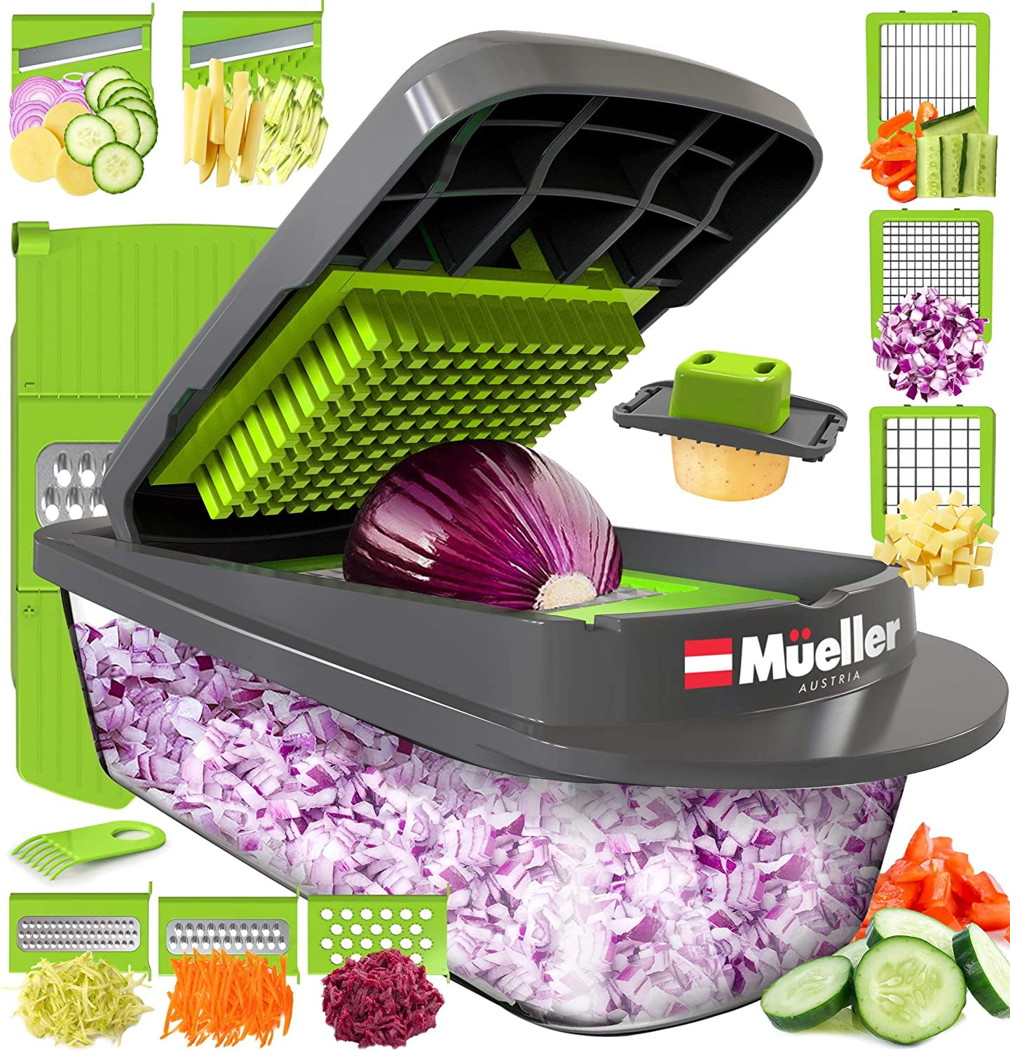 mistress Appraisal calculate Mueller Austria Pro-Series Onion Mincer Chopper, Slicer, Vegetable Chopper,  Cutter, Dicer, Vegetable Slicer with Container and 8 Blades - Walmart.com