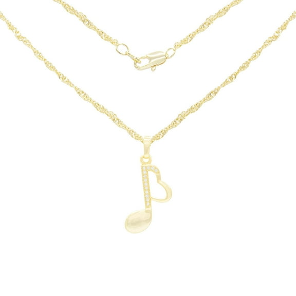 BEBERLINI Women Music Heart Note CZ Pendant Necklace 14K Gold Filled Rope Chain Jewelry 18"