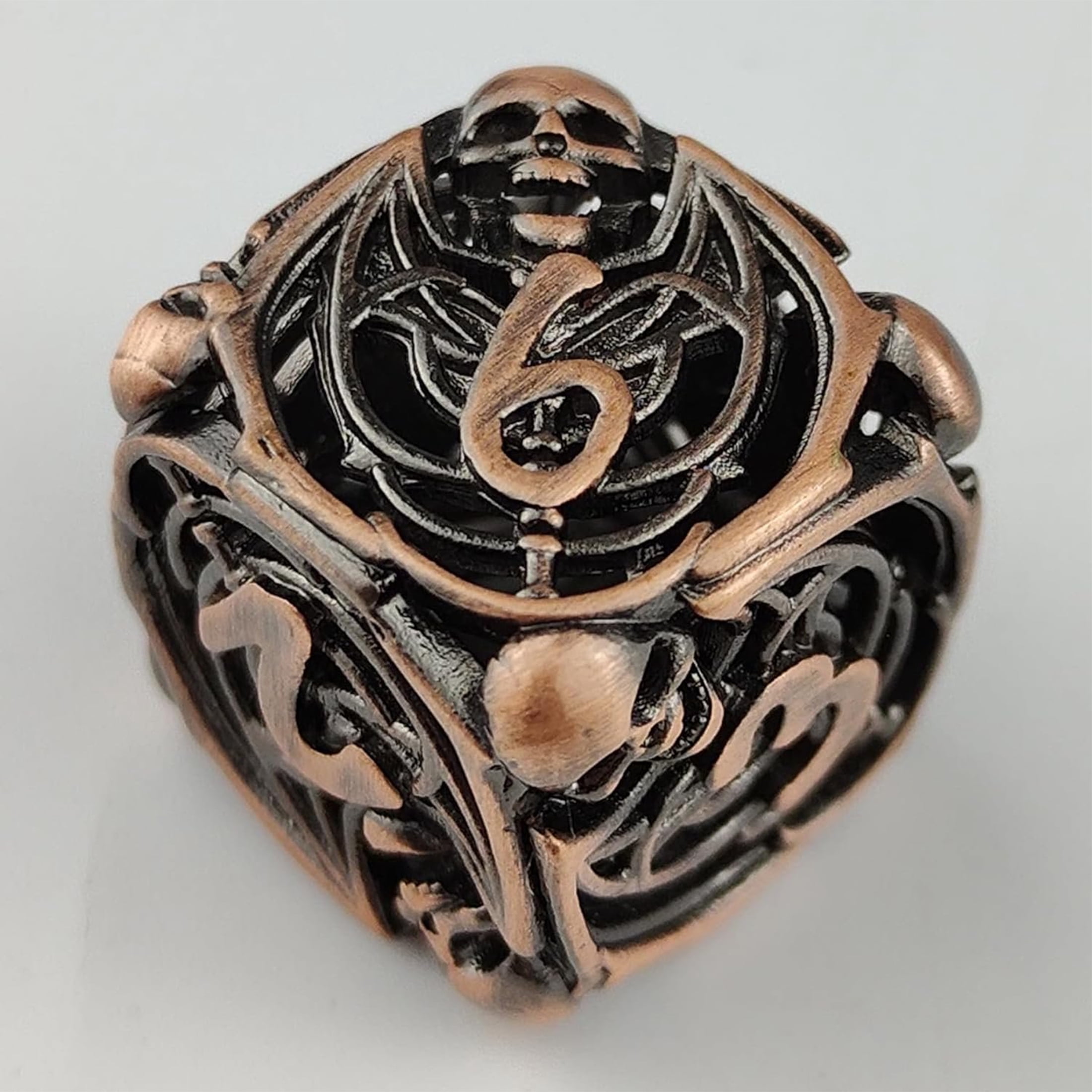Hollow Skull DND Dice Set, Bronze, 7-Piece Metal Polyhedral Dice