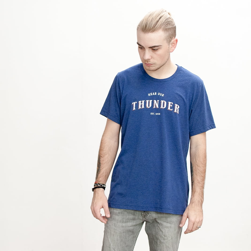 Unisex Men and Women Hear Our Thunder Tee Shirt OKC Oklahoma City Adult Navy Triblend by Shop Good by Shop Good