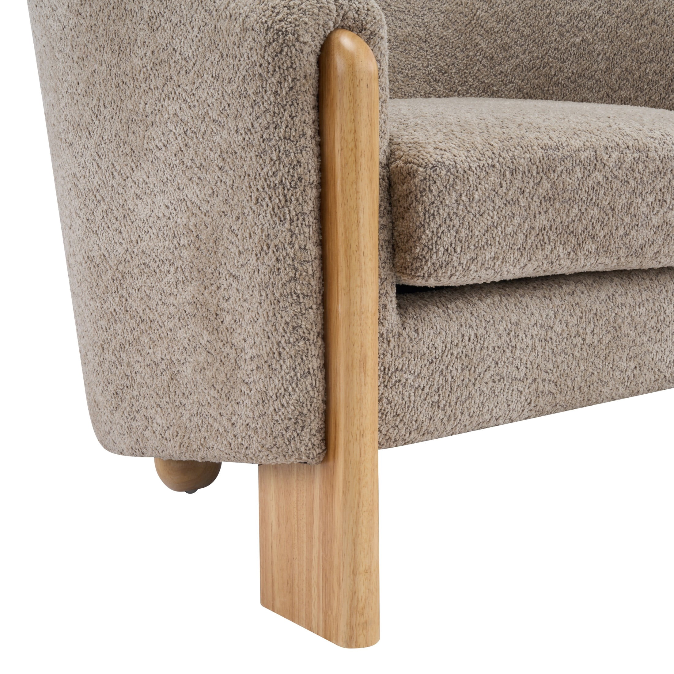 Christopher Knight Home Boucle Barrel Accent Lounge Chair, Curved Back and Wood Legs, Light Brown
