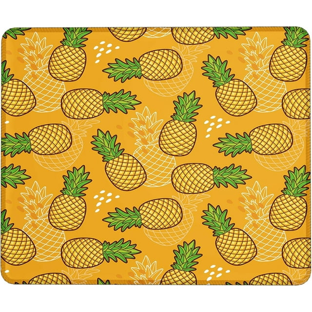 Pineapple Wide Mouse Pad 9.5x7.9 Inch Cute Tropical Fruit Cartoon Pattern Line Outline Backdrop Yellow Green Polyester Rubber Decorative AntiSlip Home Desk Company Stitched Edges Mousepad