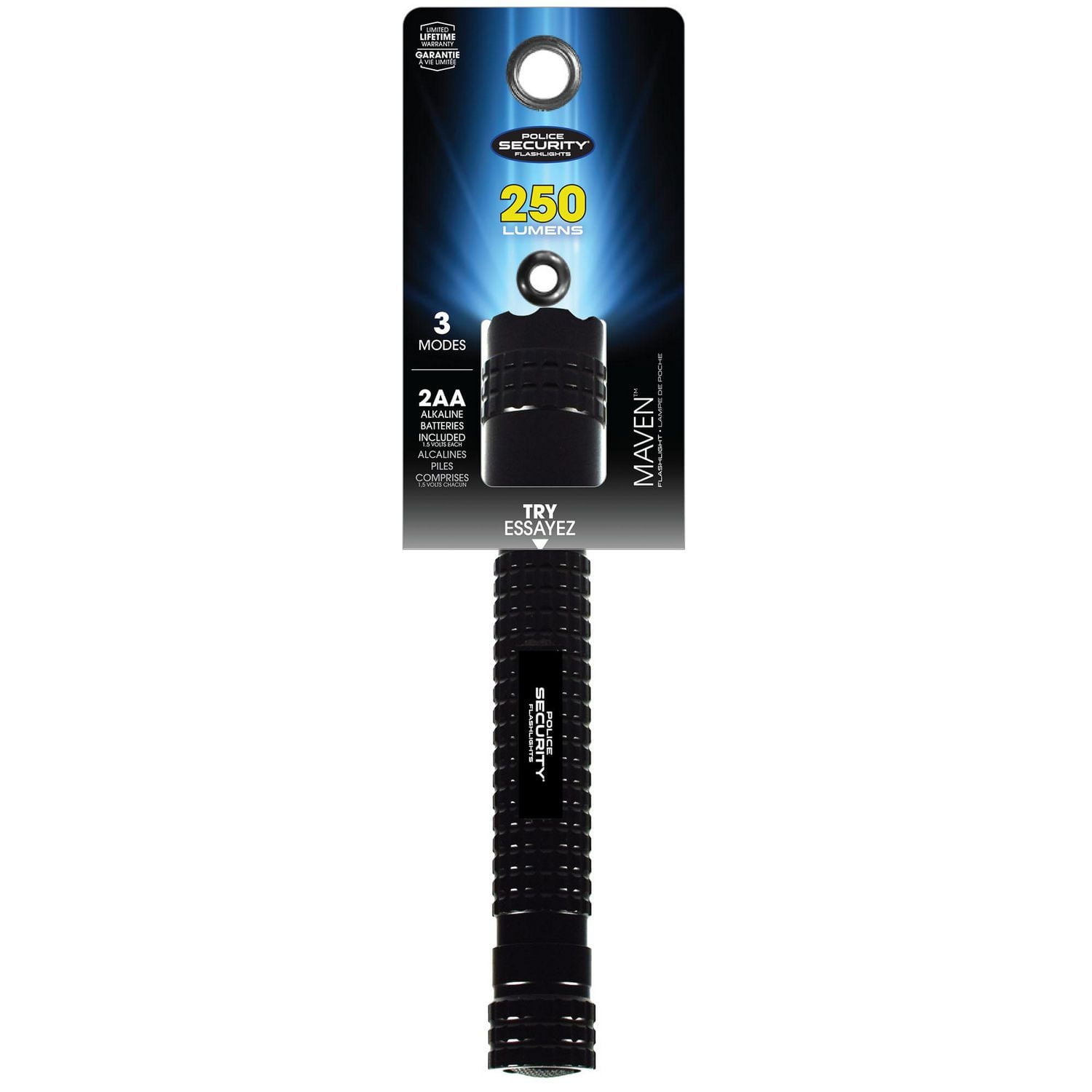 Police Security Maven Flashlight, 250 Lumen, 2AA Flashlight