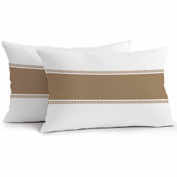 Outdoor Pillow Cover Brown Stripe Set of 2 Waterproof Throw Pillowcases Farmhouse Decorative Patio Furniture Pillows for Couch Garden Indoor & Outdoor Use