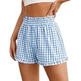 thumbnail image 2 of Dresfit Boxer Shorts Womens Ruffle Hem Plaid Shorts Summer 2026 Drawstring Striped Y2k Loungewear Elastic Waist Short Pants with Pockets Blue M, 2 of 5