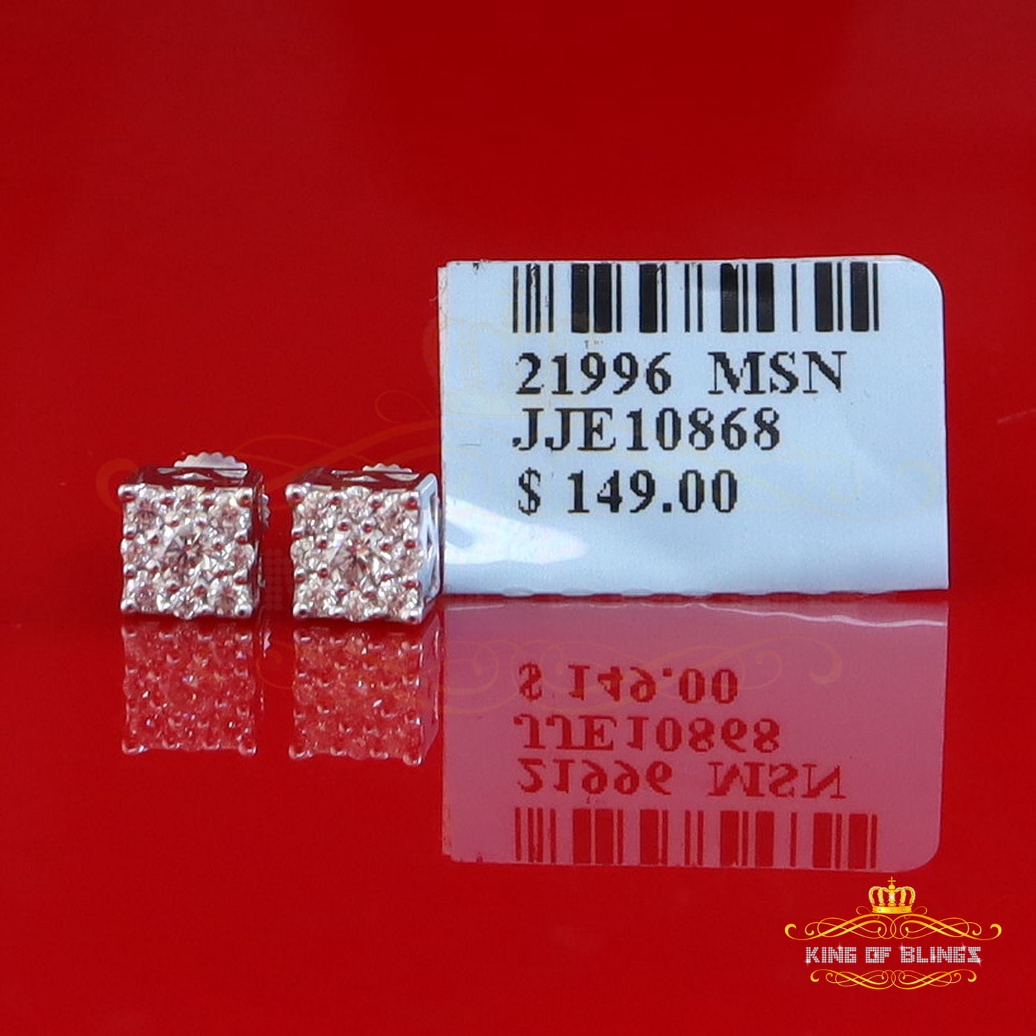 King of Bling's Men's/Women's 0.50ct Square stud Earrings Moissanite 925 Sterling Silver White