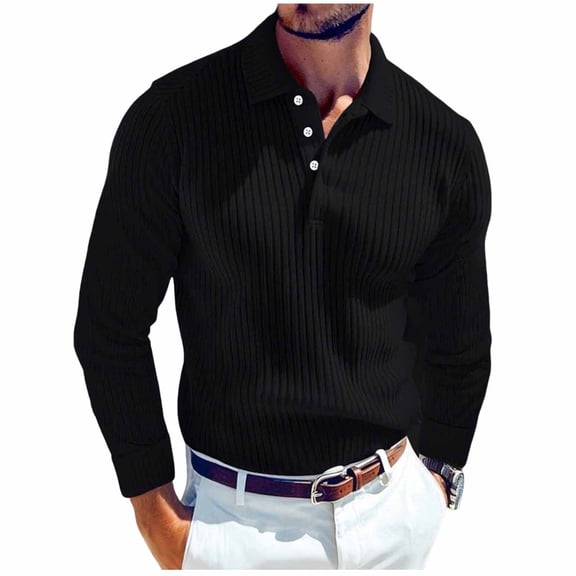 ZQUUVOU Men's Henley Shirts Ribbed Knit Long Sleeve Pullover Half Button Collar Loose Tops for Casual Office Black