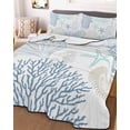 thumbnail image 3 of Quilts Twin Size Bedding Set, Blue Aqua Grey Coastal Lightweight Quilted Comforter, Summer Beach Coral Shell Starfish Soft Reversible Bedspread Coverlet with Pillow Covers for All Season, 68" x 86", 3 of 7