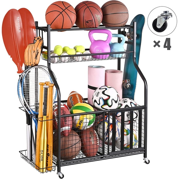 Garage Storage System, Garage Organizer with Baskets and Hooks, Sports