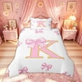 thumbnail image 2 of Meiyoeat Pink Gold Glitter Print Bow K Letter Twin Bedding for Women Girls, Girly Cartoon Alphabet Duvet Cover Set, Pink Reversible, 1 Duvet Cover and 1 Pillowcase (No Comforter), 2 of 6