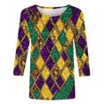 thumbnail image 4 of QATAINLAV Of Today Mardi Gras Shirts for Women 3/4 Sleeve Mask Graphic Blouse 3D Print Carnival Themed Funny Party Tee Tops Parade Tshirt Multicolor XL, 4 of 6