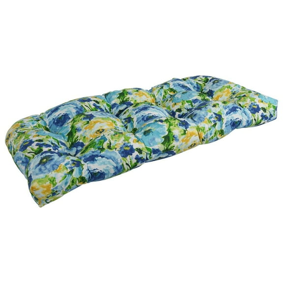 Blazing Needles Outdoor Rounded Back Loveseat Cushion, 42" x 19", Lesandra Sunblue