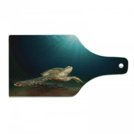 

Turtle Cutting Board Green Turtle Swimming Underwater Sunbeams Aquatic Wildlife Picture Decorative Tempered Glass Cutting and Serving Board Wine Bottle Shape Pale Brown Dark Blue by Ambesonne
