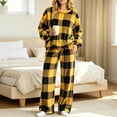thumbnail image 5 of 2 Piece Women's Plaid Plush Fleece Pajama Sets Winter Warm Crewneck Long Sleeve Tops Wide Leg Pants Soft Loungewear S-XXL, 5 of 5