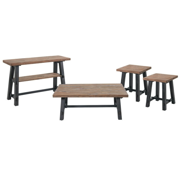 Adam Wood Table Set with Coffee Table/Console Table and Two End Tables - Natural