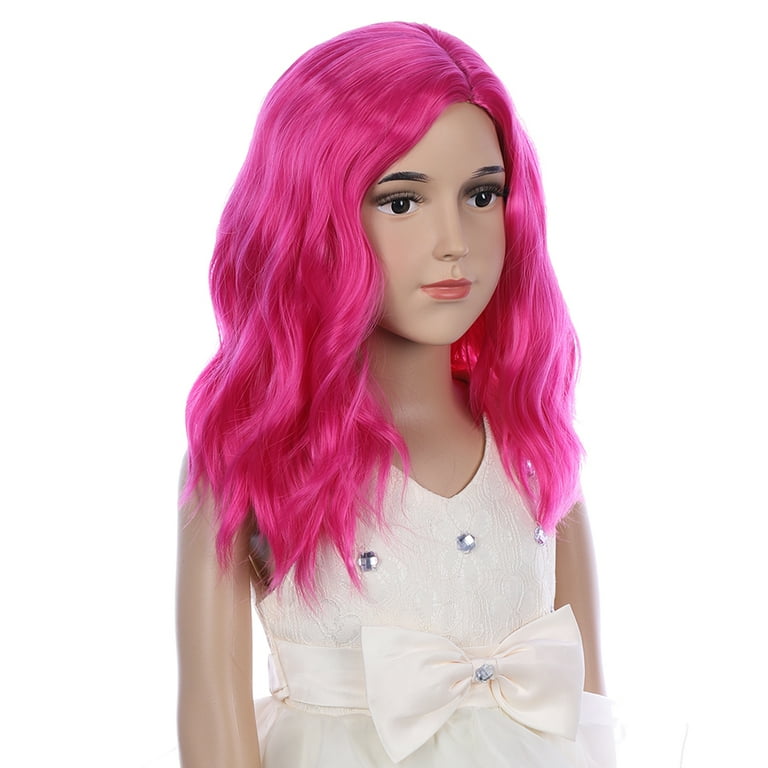 RightOn Hot Pink Wig for Kids Child Short Wavy Curly Bob Wigs Rose Red Wigs with Wig Cap