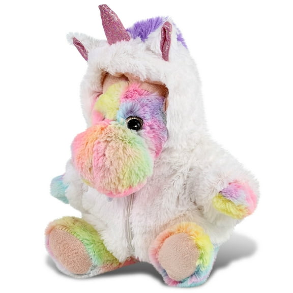 DolliBu Rainbow Moose with Unicorn Plush Stuffed Animal Toy - Super Soft Moose Unicorn Dress Up with Removable Plush Unicorn Outfit, Cute Fantasy Wildlife Gift - 9 Inches