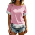 thumbnail image 2 of Neewe Women's Short Sleeve Fringed Hem Knit Vest Summer Lightweight Plain Crewneck Tops Daily Outfits, 2 of 8