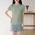 thumbnail image 4 of YHAJDS Plain Tshirts for Women 3/4 Sleeve Round Neck Solid Color Basic Tee Inner Wear, 4 of 4