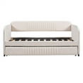 thumbnail image 3 of Sofa Bed with Trundle Bed and Wood Slat, Upholstered Twin Size Daybed for Bedroom Living Room, Beige, 3 of 7