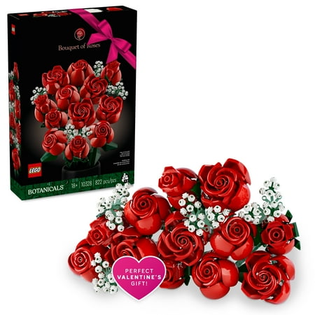 LEGO Botanicals Bouquet of Roses Artificial Flowers - Fake Red Roses Building Sets for Adults, Ages 18+ - Valentines Day Gifts for Her and Him - DIY Kits for Home Decorations - 10328