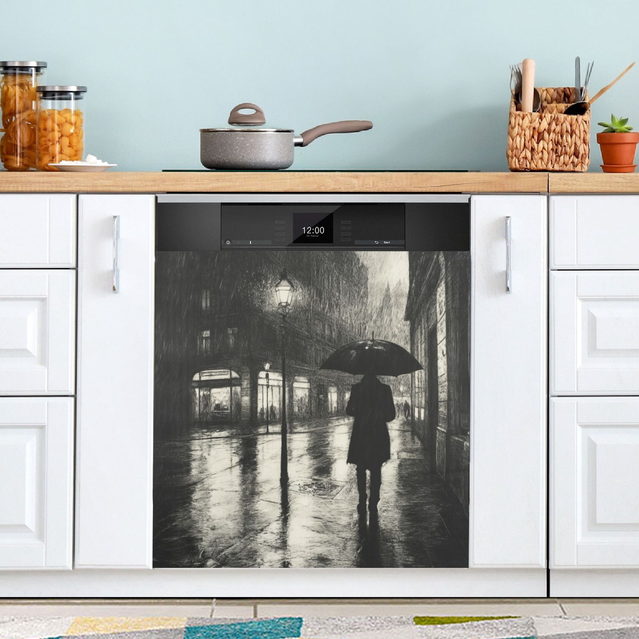 Dishwasher Magnetic Sticker 23x26 Inch Refrigerator Magnetic Sticker Washing Machine Magnetic Sticker Kitchen Panel Magnetic Sticker Home Decor Cool Black Rain
