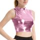 thumbnail image 2 of Pantalones de Cuero de Cintura Alta para las Mujeres con Textura Patente Brillante, Top de Club Nocturno de las Mujeres, Tops sin Mangas de Cuello Alto para las Mujeres en Estilo Metálico, 2 of 9