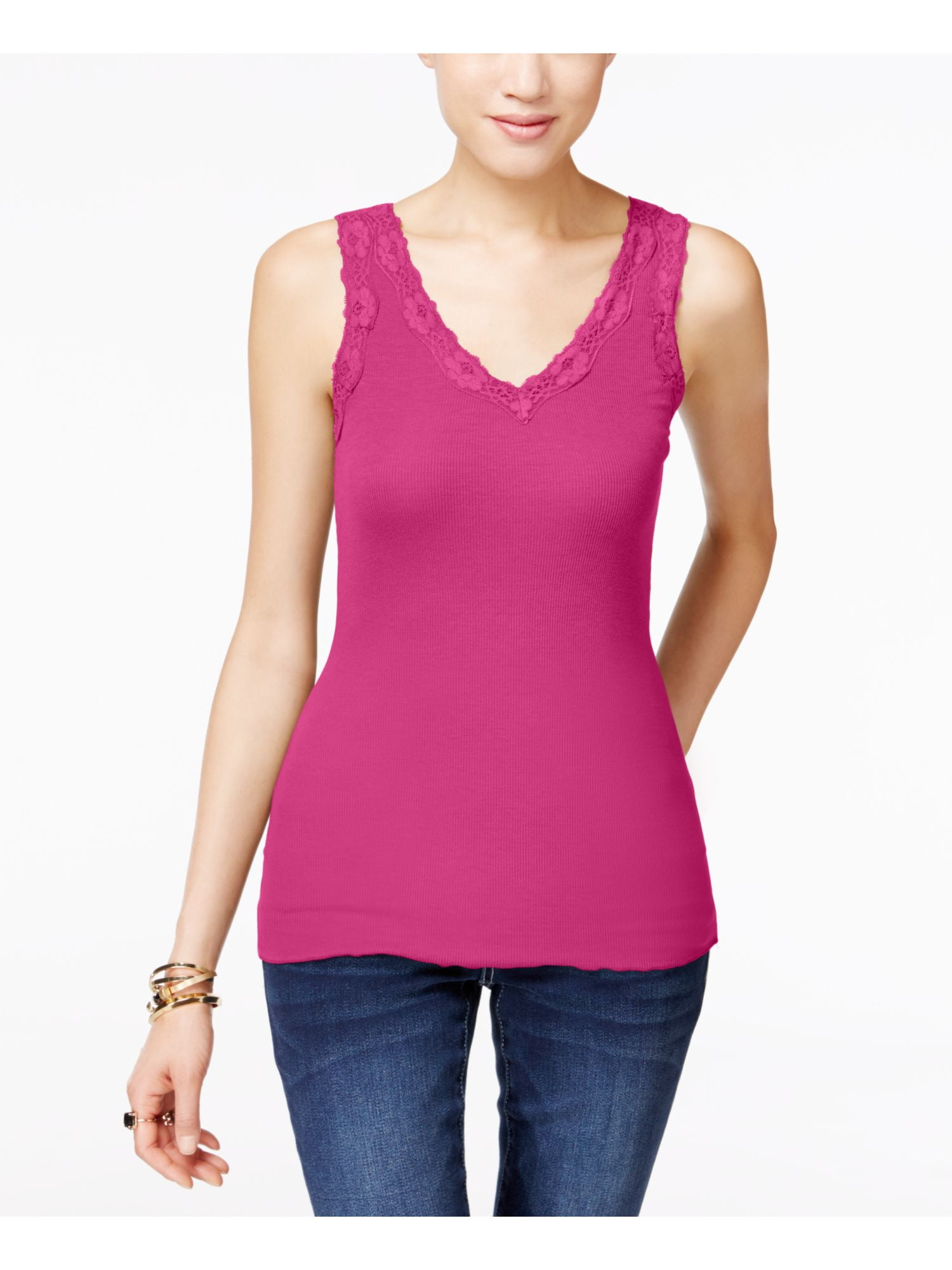 INC - INC Womens Pink Lace Sleeveless V Neck Top Size: L - Walmart.com - Walmart.com