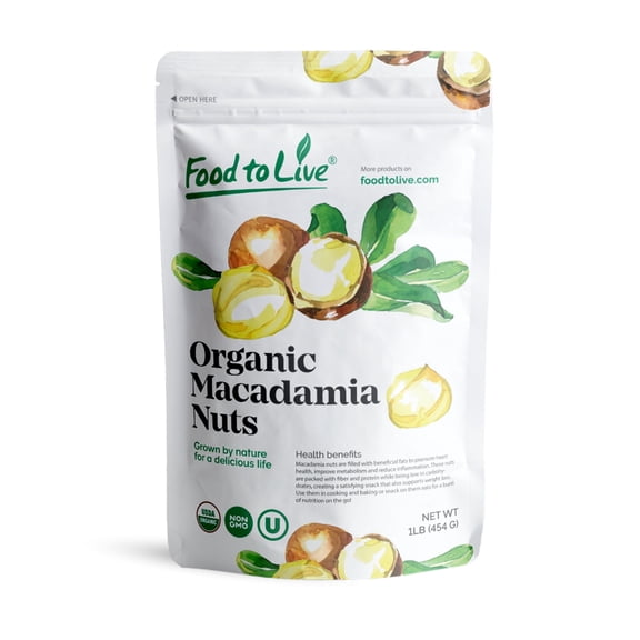 Organic Whole Macadamia Nuts, 1 Pound - Non-GMO, Raw, Kosher, Vegan - by Food to Live