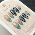 thumbnail image 3 of 2024 Spring Summer New Handmade Wearable Blue Cat Eye Almond Nails with Ultra Shiny Full Rhinestones and 3D Hand-Painted Nail Art, 3 of 5