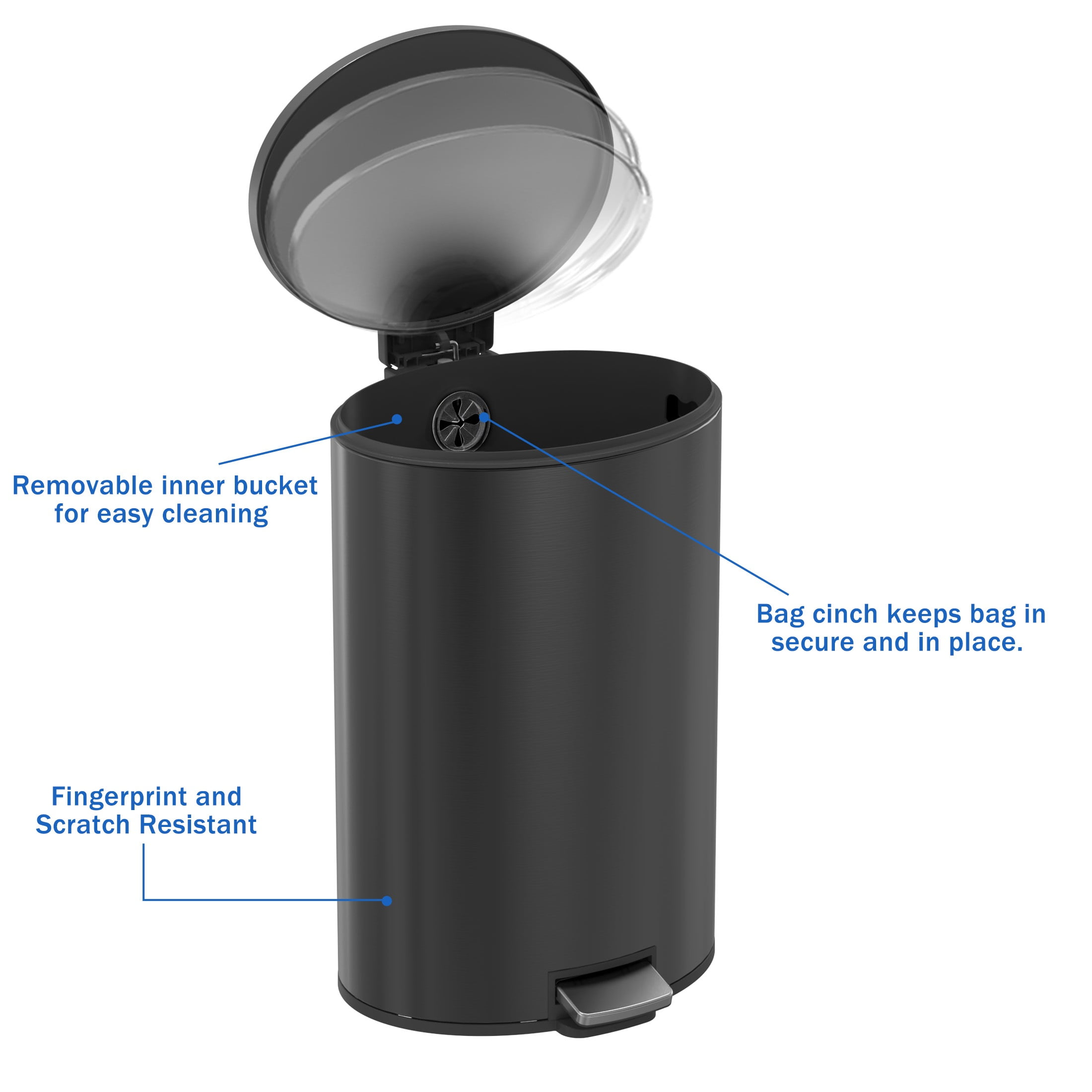 Better Homes & Gardens Kitchen Trash Can, 10.5 Gallon Stainless Steel Oval Step Garbage Bin with Soft Close Lid, Black