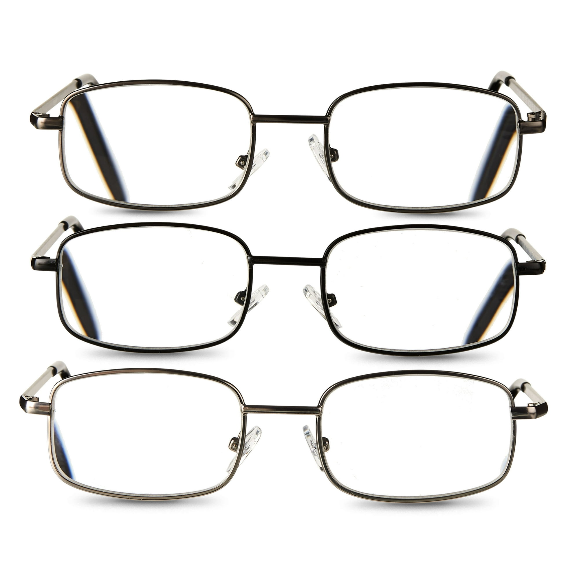 Equate Unisex Council Rectangular Reading Glasses, Dark Gunmetal/Light Gunmetal/Black, +3.25, 3 Pack