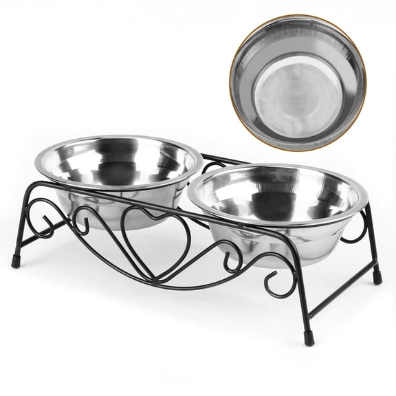Dog Bowl Double Pet Cat Bowls Premium Stainless Steel Water and Food Raised Bowls, Pet Feeder Bowls Set with Non-Slip Resin Station for Small Medium Dogs Cats
