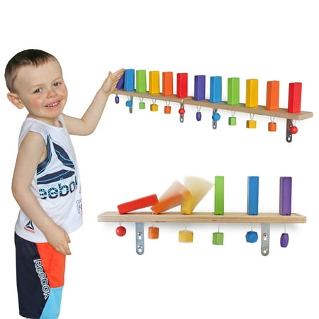 Meavia Wooden Falling Domino Wall (Pack of 2); Colorful Toppling Domino Blocks for Kids