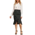thumbnail image 2 of INSPIRE CHIC Women's Elastic High Waist Ruffle High Low Hem Polka Dots Midi Skirt XS Black, 2 of 7
