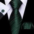 thumbnail image 3 of Juego de corbatas Barry.Wang de seda verde oscuro a rayas de 150 cm, 3 of 7