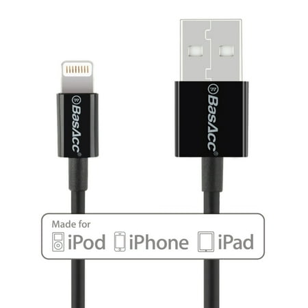 BasAcc 3' Lightning USB Cable (Apple MFi Licensed & Certified) for iPhone 6 Plus 6s SE 5 5s 5c iPad Pro 5 4 Air 2 1 Mini 4th 3rd 2nd iPod Touch 5th 6th iPod Nano 7 Sync and Charge Charger 8-Pin (Best Iphone Charger Cable)