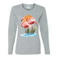 thumbnail image 2 of Wild Bobby, Flamingo Love Print, Animal Lover, Women Graphic Long Sleeve Tee, Heather Grey, Medium, 2 of 4