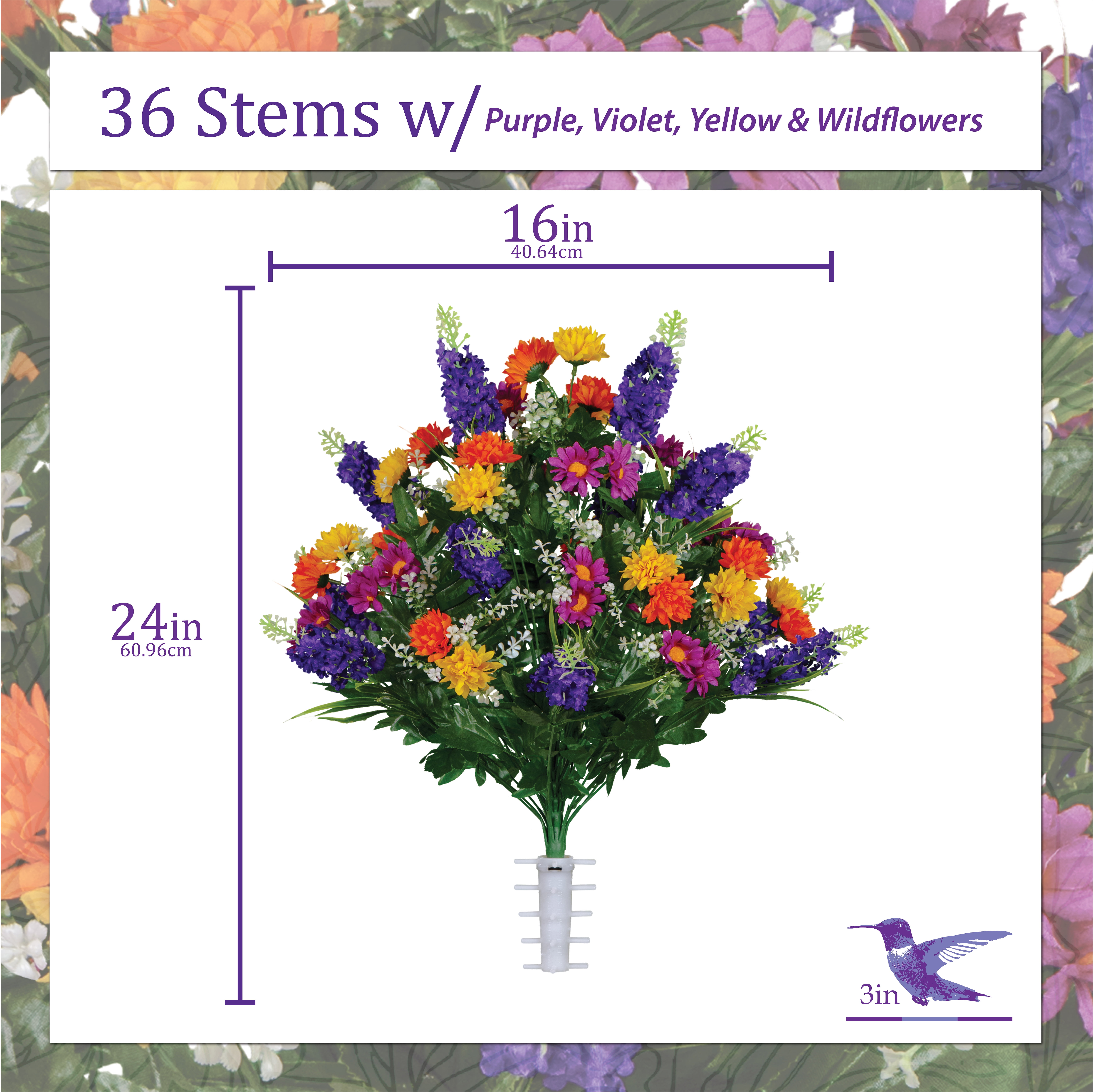 Sympathy Silks Artificial Cemetery Flowers - Red Yellow Purple Wildflowers - 2 Bouquets with Vases and Headstone Saddle