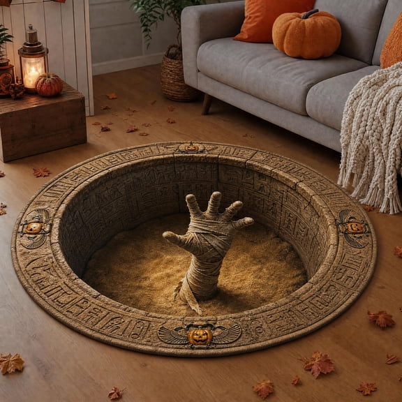 3D Illusion Halloween Round Mat, Non-Slip Funny Visual Effect Rug, Circular Indoor Door Mat for Living Room & Halloween Decor