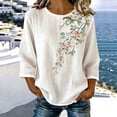 thumbnail image 6 of NTACZA Crew Neck Summer Tops for Women 2026 Floral Cotton And Linen Casual Blouses Relaxed Fit 3/4-Sleeve Shirts for Women, 6 of 7