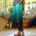 thumbnail image 4 of Olyvenn Gradient Linen Pants for Women Summer Elastic Waist Straight Leg Plus Size Crop Button Casual Beach Trousers with Pockets Mint Green L, 4 of 6