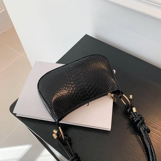 Bolso de axila de moda para mujer bolso cruzado con patrón de cocodrilo para regalo (negro)