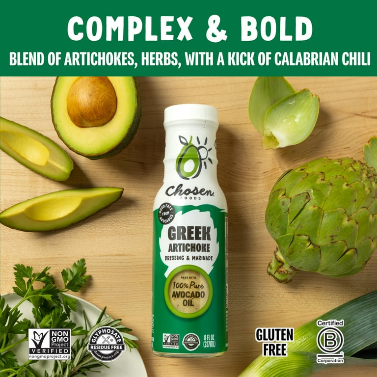 Chosen Foods Greek Artichoke Dressing and Marinade made with 100% Pure  Avocado Oil 8 fl Oz - Walmart.com