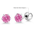 thumbnail image 6 of Gem Stone King Platinum Stud Earrings for Women Men Set with 6mm Round Pink Zirconia, 6 of 6