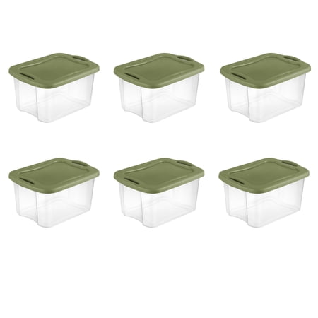 Sterilite 40 Qt. EZ Carry Plastic, Clear/Sage Legume, Set of 6