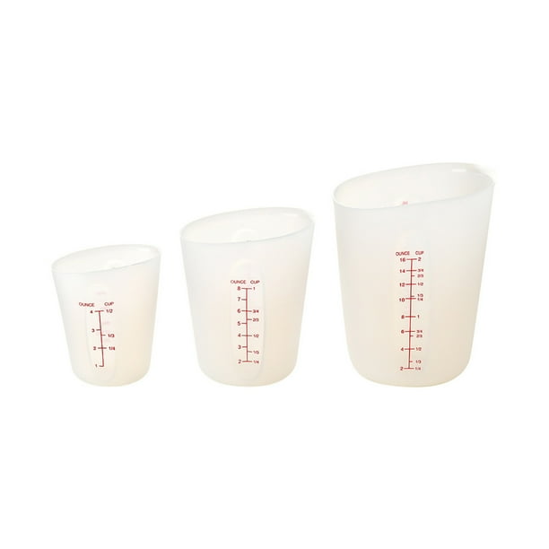 Juego de tazas medidoras para hornear: 3 tazas de silicona con medidas grabadas, apilables para facilitar el almacenamiento, resistentes al calor