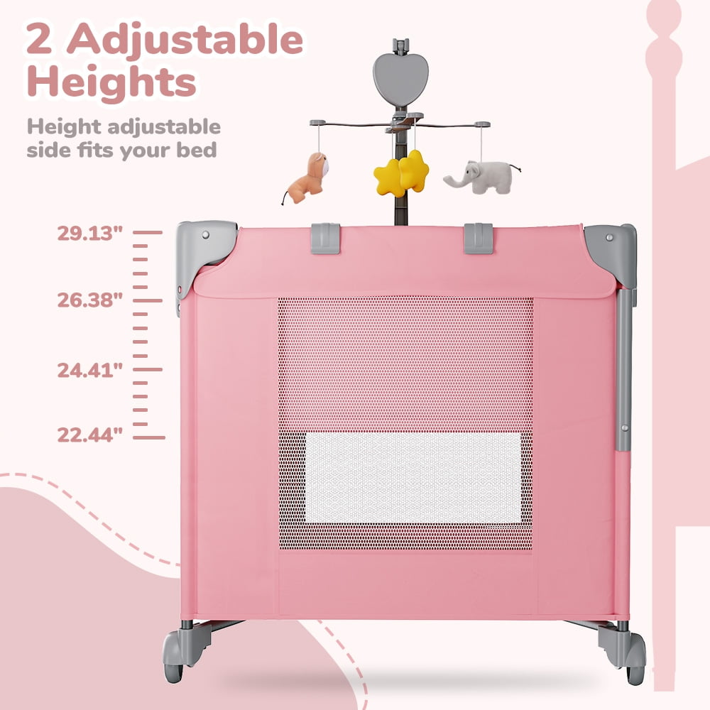Baby Bassinet, Caveen 5 in 1 Baby Playard with Bassinet, Portable Baby Crib, with Removable Changing Station & Storage Organizer, Pink
