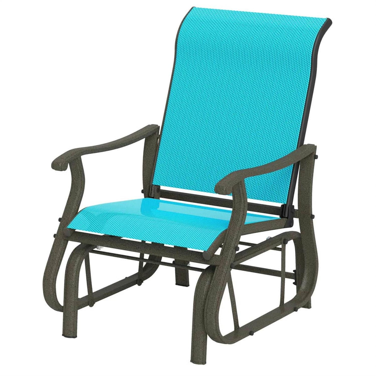 Demi Bonn 38" Outdoor Swing Chair with Mesh Seat, Steel Frame, Patio Glider for Backyard, Garden, Porch, Comfortable Relaxation, Blue