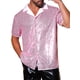 thumbnail image 5 of Camisa de hombre con cuello campana y botones cortos INSPIRE CHIC, con lentejuelas, brillante, color rosa, 5 of 5